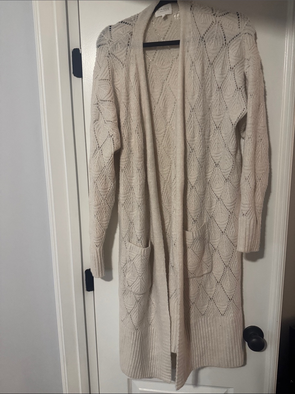 Long Open-Front Knit Cardigan Sweater - Cream